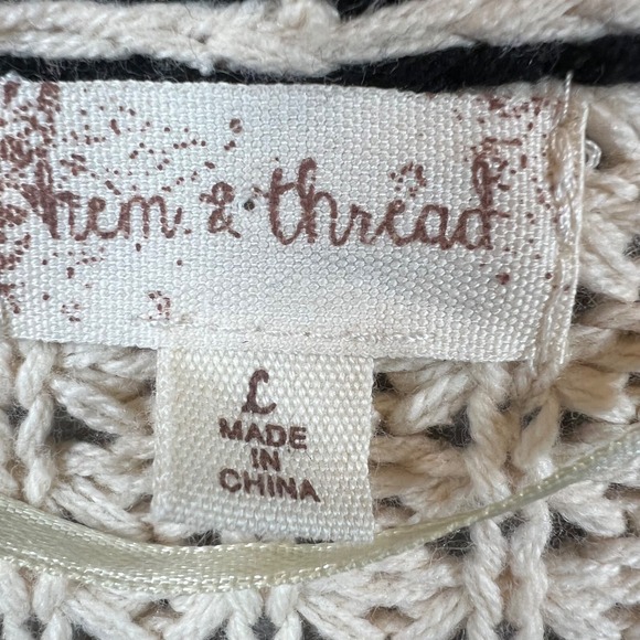 Hem‎ & Thread Sweater Striped Cardigan Open Front Knit Boho Women's Large Comfy - Picture 4 of 11